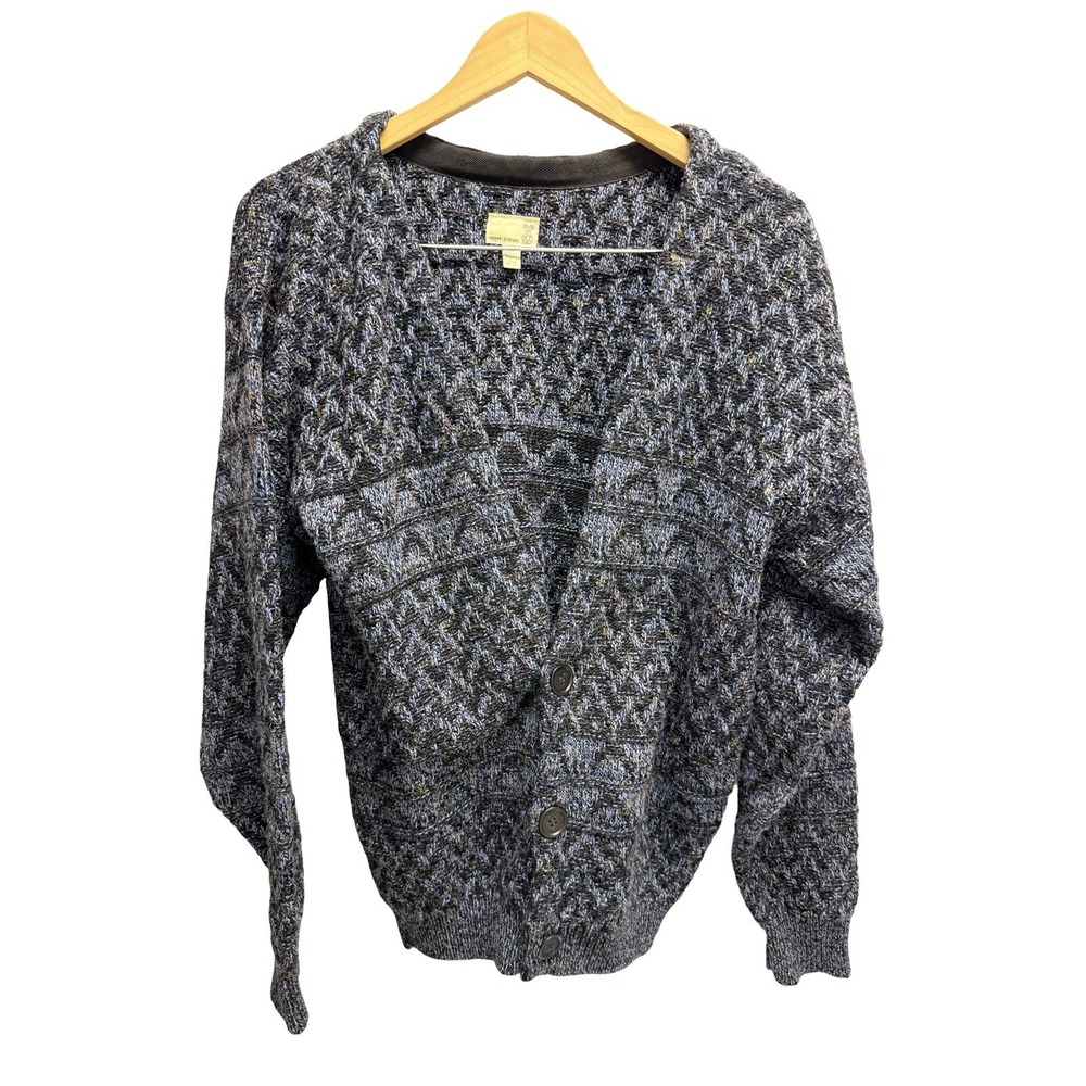 Urban Outfitters Unisex VTG Chunky-Knit Cardigan Sweater S/M Blue Gray Warm